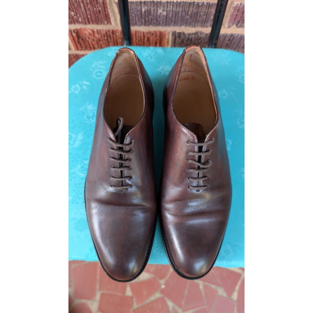 Mens Brown Leather Plain Toe Oxford Dress Shoes-Size 10/40-Made in Italy